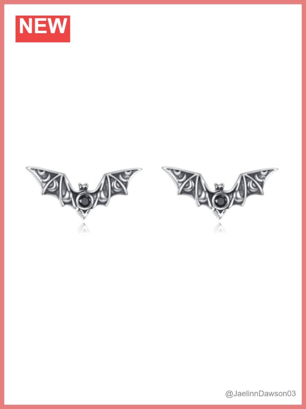 Sterling Silver Gothic Bat Stud Earrings Cubic Zirconia Halloween